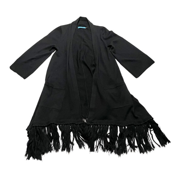 Alice + Olivia Sweaters - Alice + Olivia Black 100% Wool Designer Soft Knit Cardigan Sweater Tassel Accent